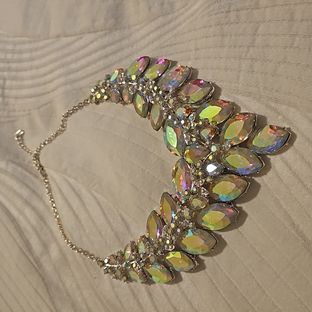 Silver iridescent big bridal wedding necklace NEW